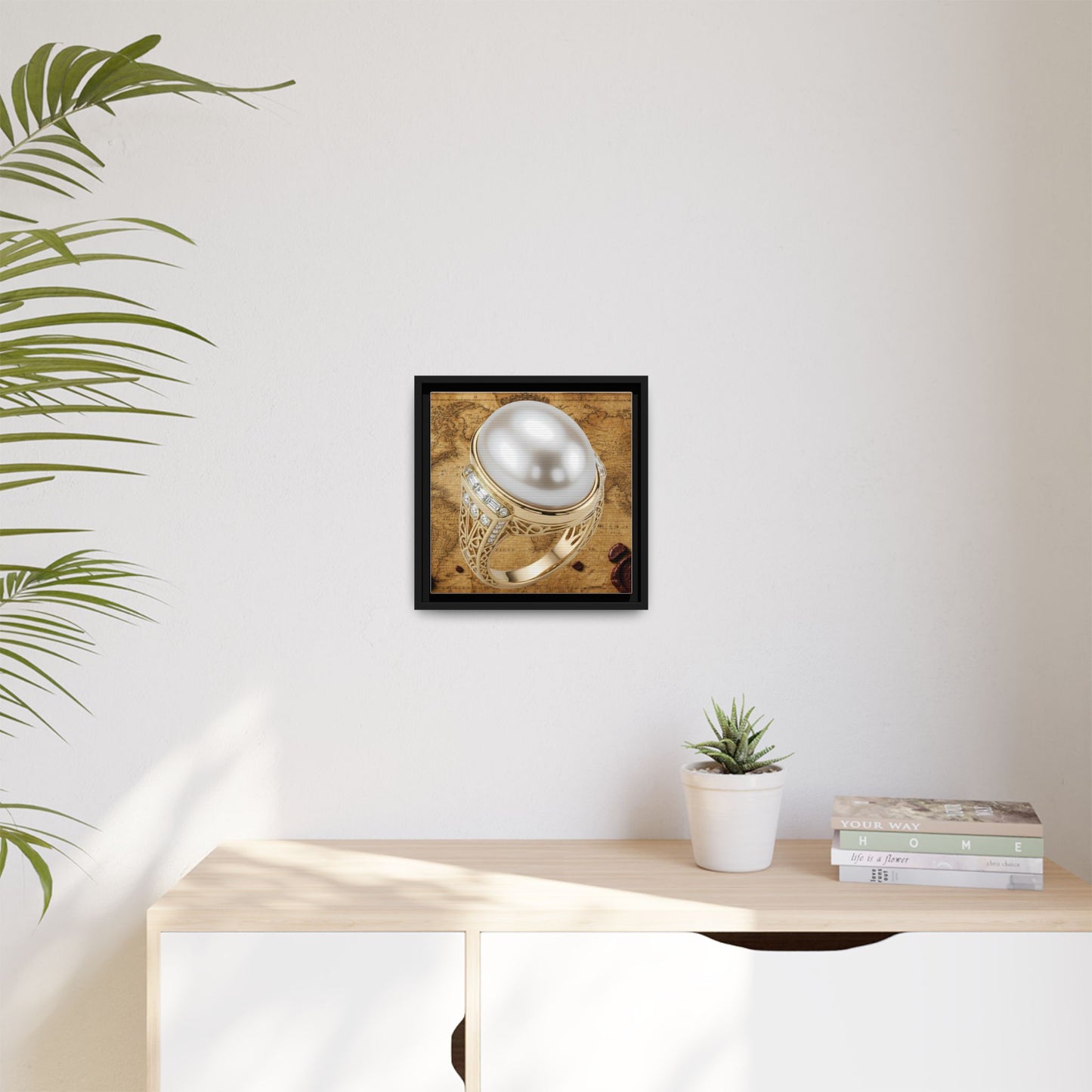 Oval Pearl Ring Framed Canvas