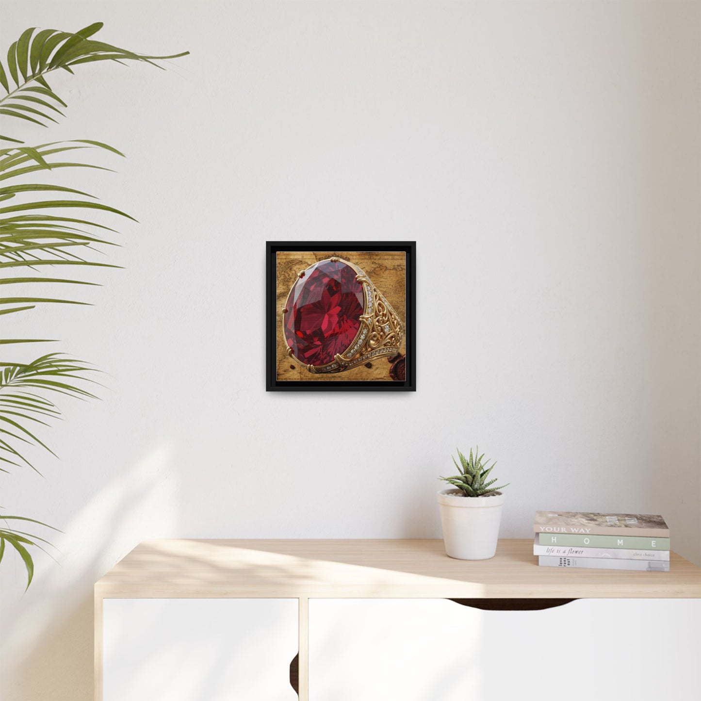 Oval Ruby Filigree on Antique Atlas Framed Canvas
