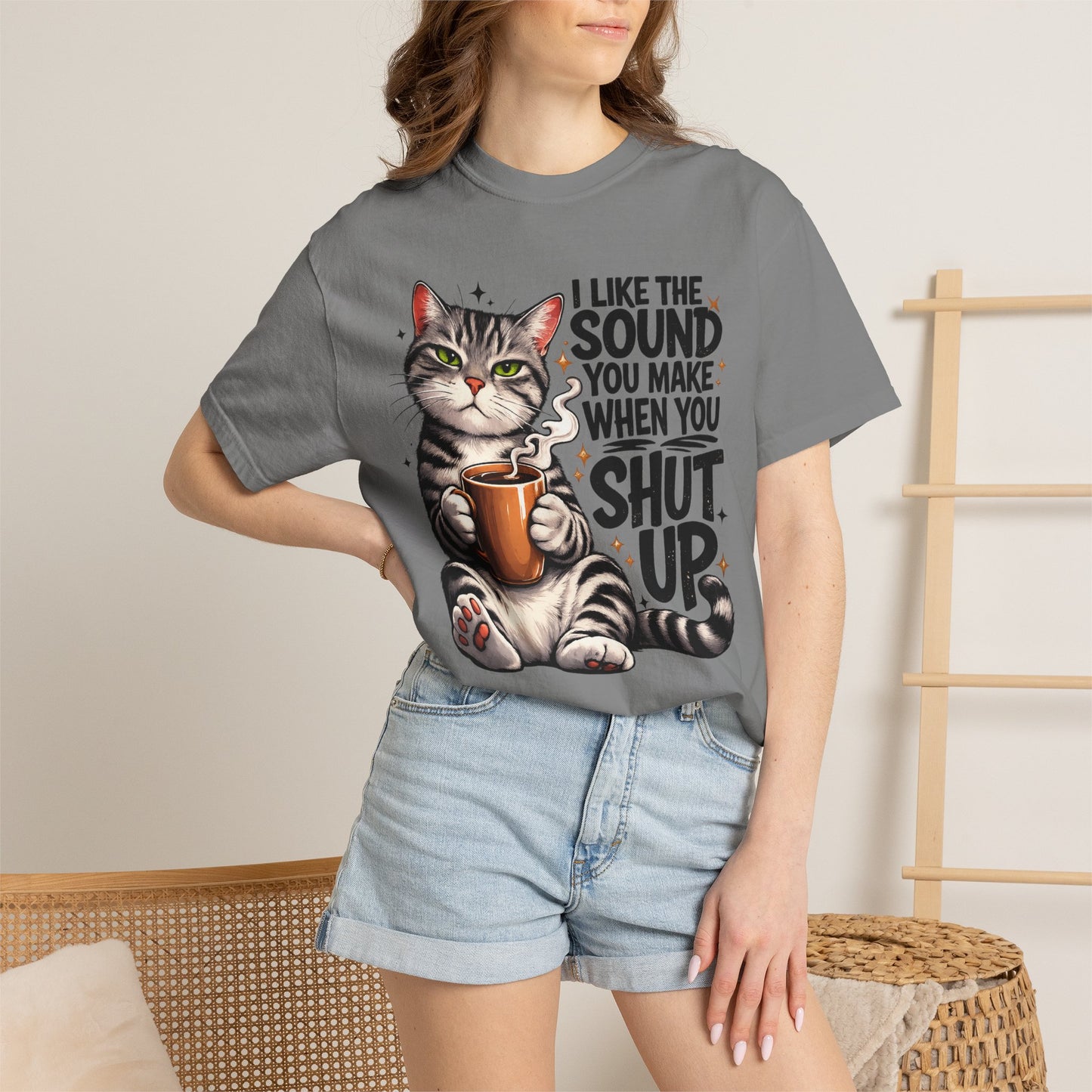 Sarcastic Cat Coffee Graphic T-Shirt
