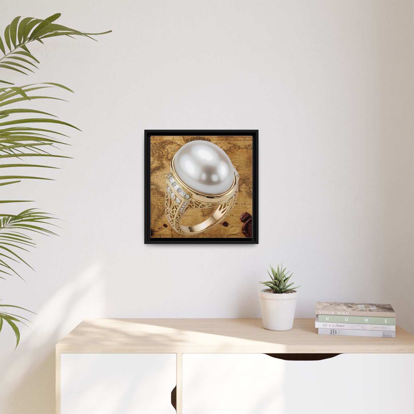 Oval Pearl Ring Framed Canvas