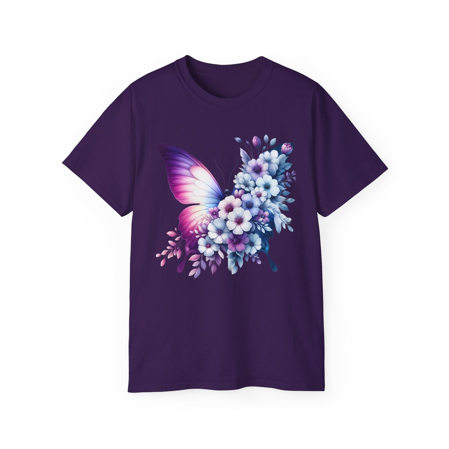 Purple Butterfly Floral Graphic T-Shirt
