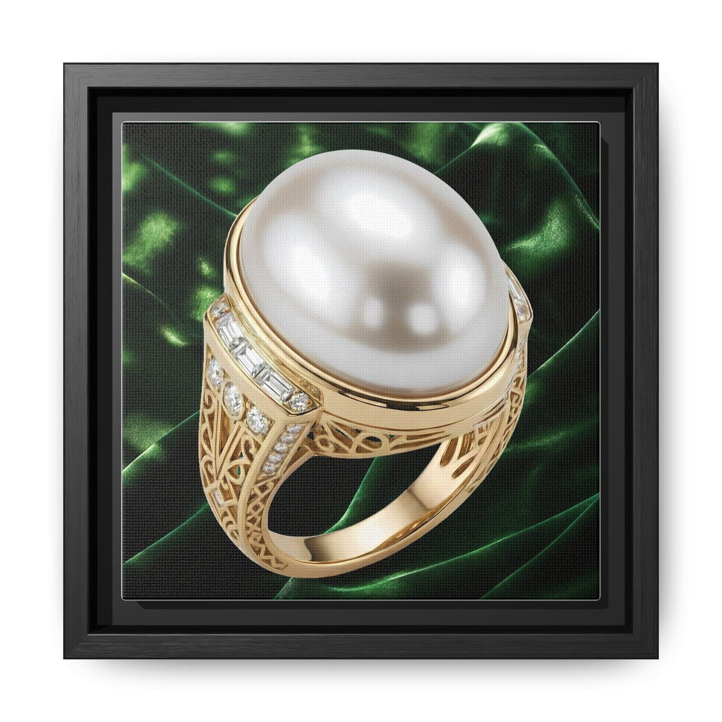 Luminous Pearl Emerald Satin Ring Canvas