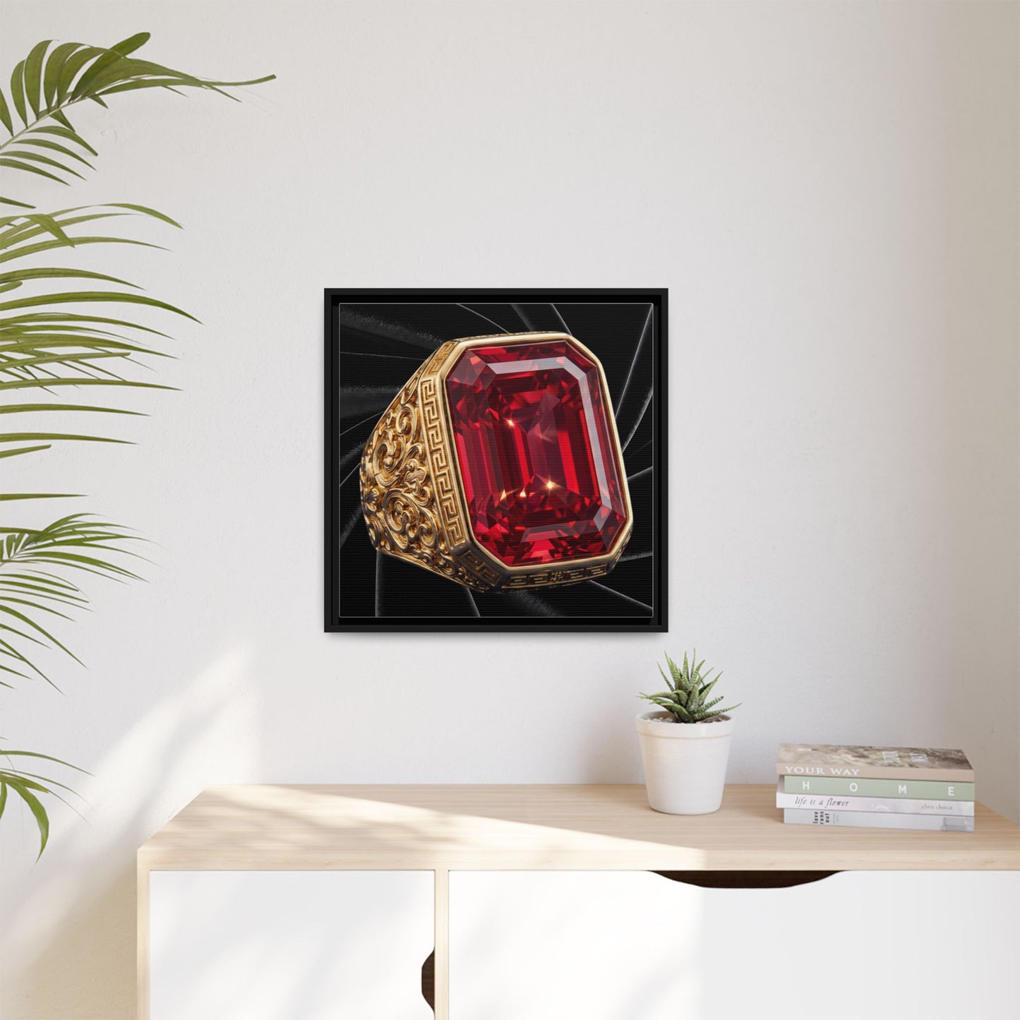 Ruby Step-Cut Ring on Black Velvet Framed Canvas