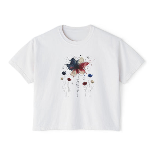 Watercolor America Butterfly Boxy Tee