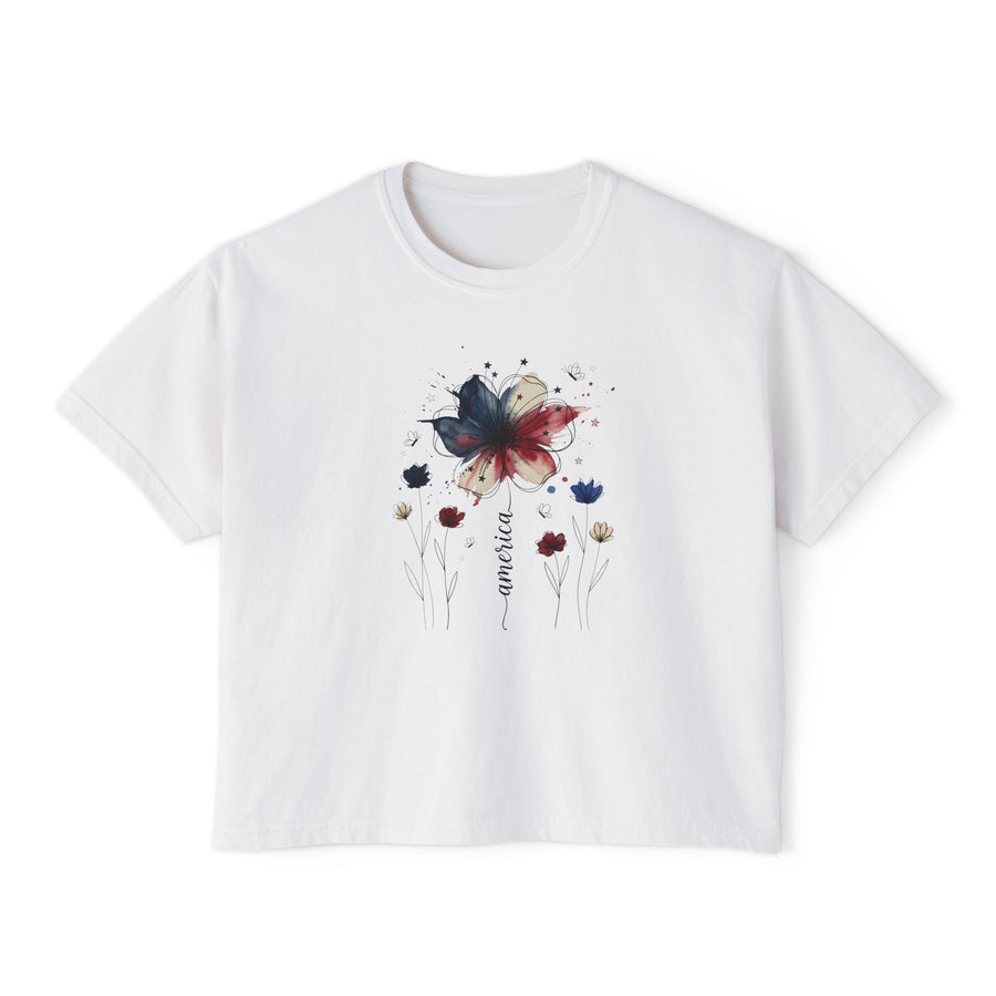 Watercolor America Butterfly Boxy Tee