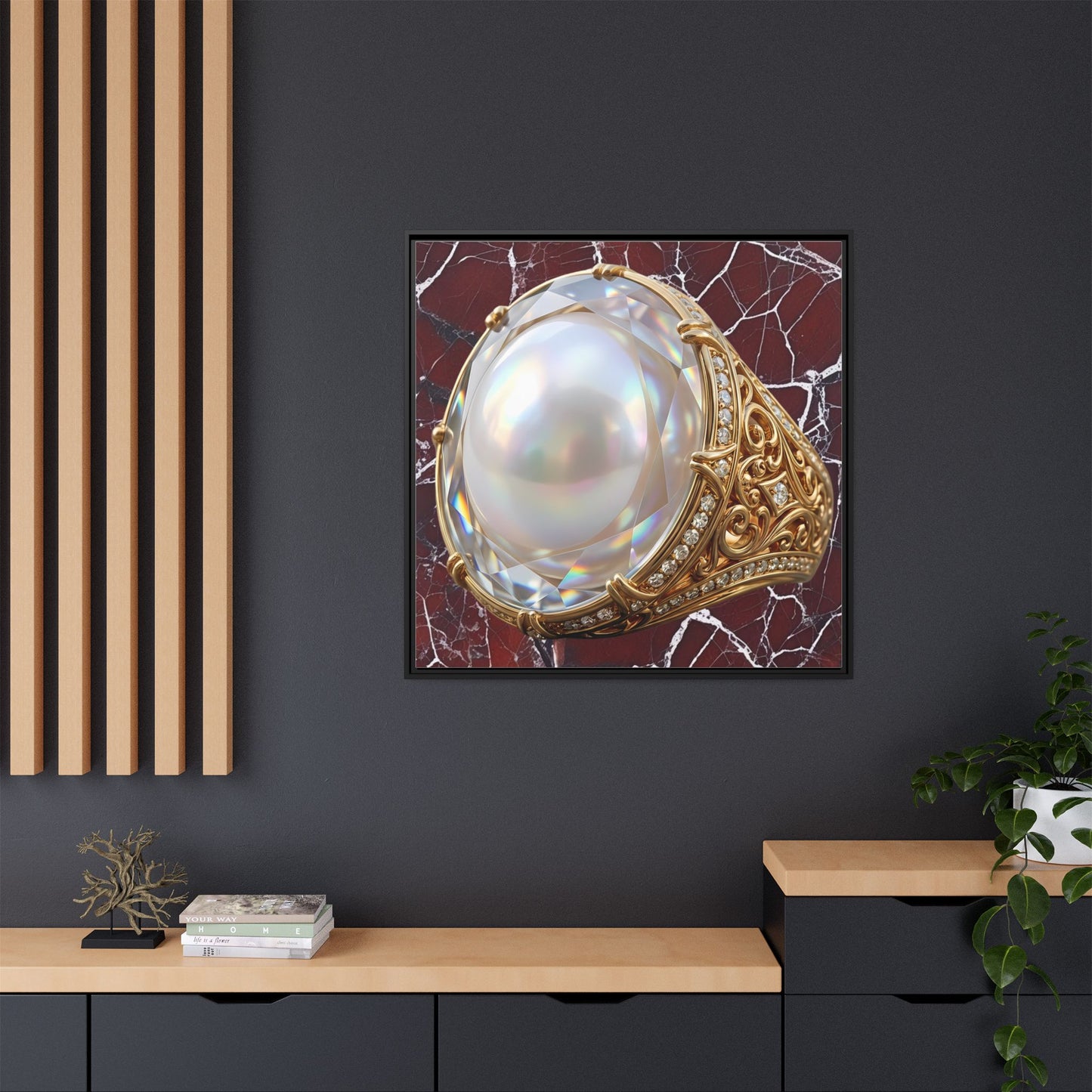 Iridescent Pearl Ring Marble Framed Canvas