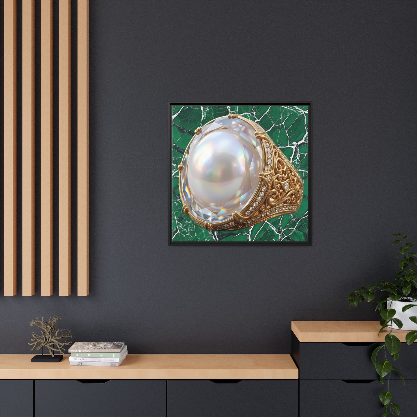 Verdant Pearl Ring Framed Canvas