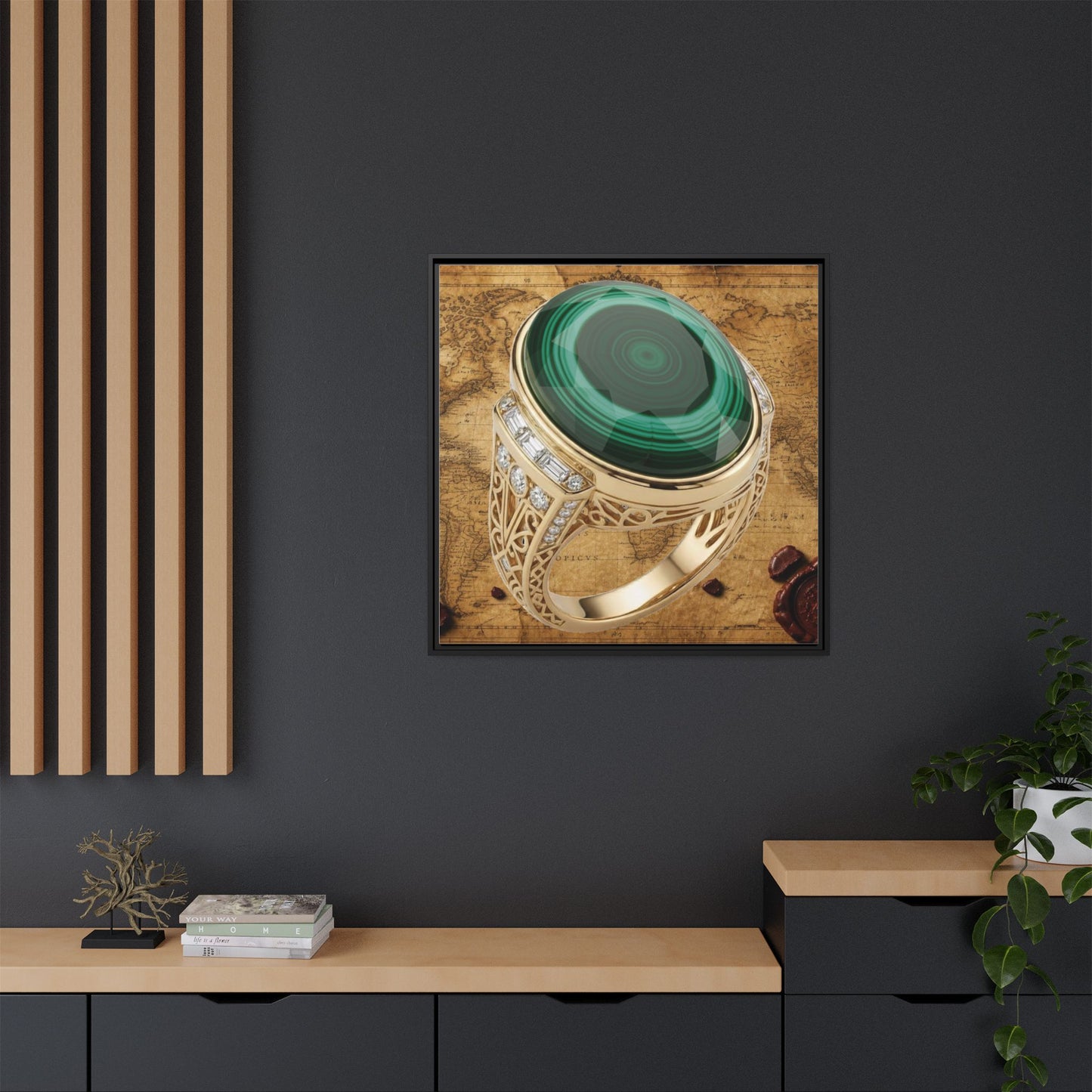 Banded Malachite Ring Framed Canvas