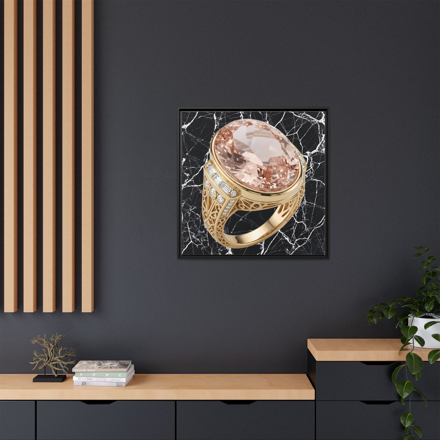 Peach Facet Morganite Marble Ring Framed Canvas