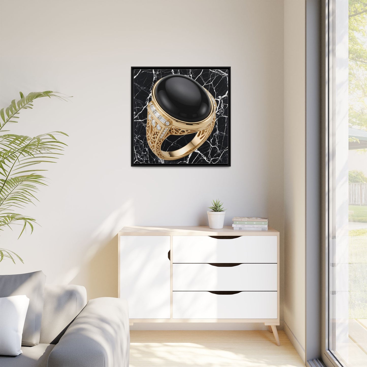 Midnight Marble Onyx Ring Framed Canvas