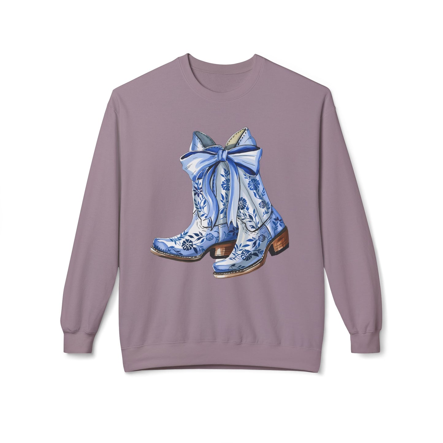 Blue Floral Cowboy Boots Crewneck Sweatshirt
