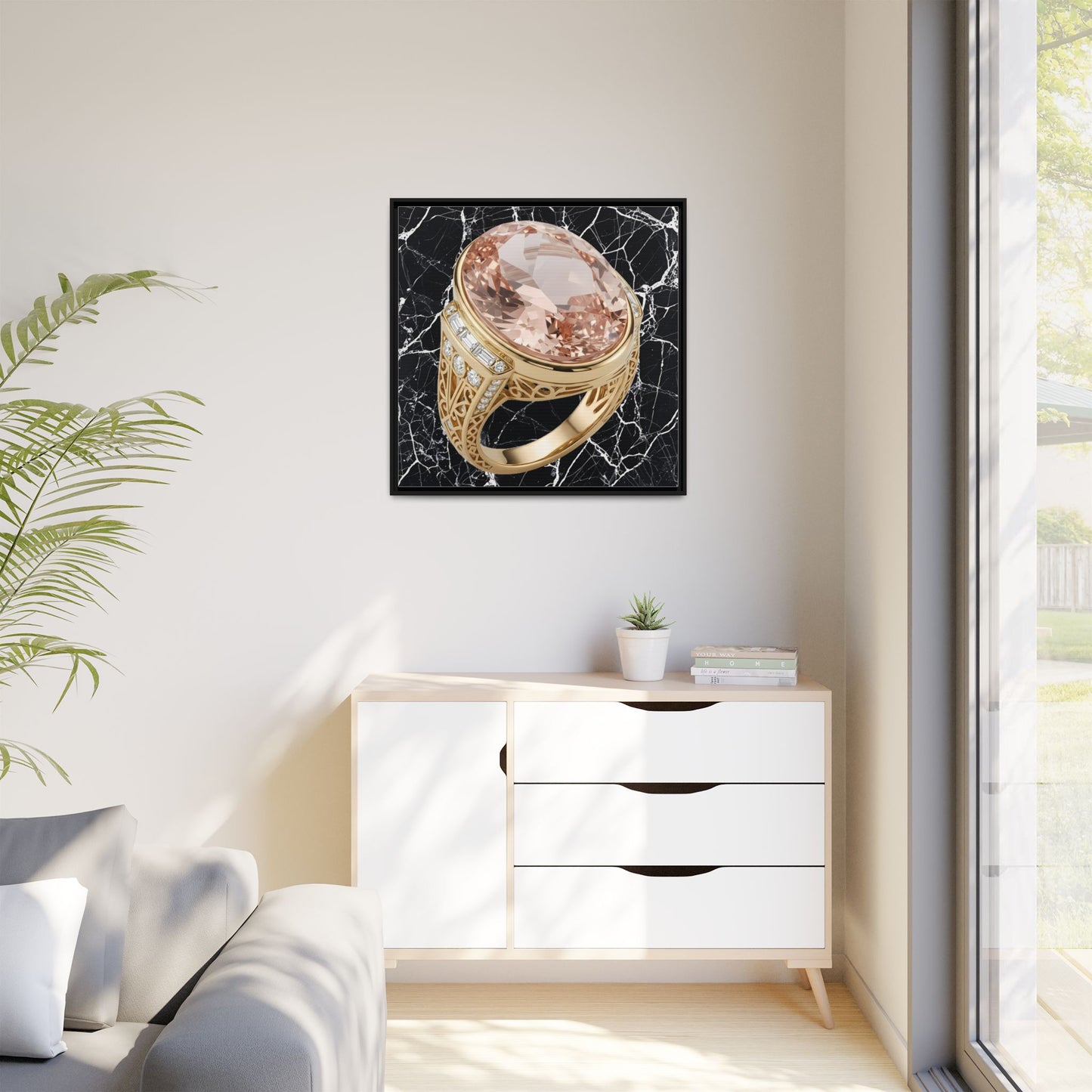 Peach Facet Morganite Marble Ring Framed Canvas