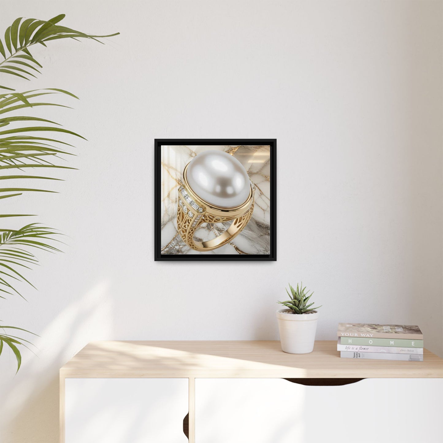 Pearl Ring Marble Surface Framed Canvas