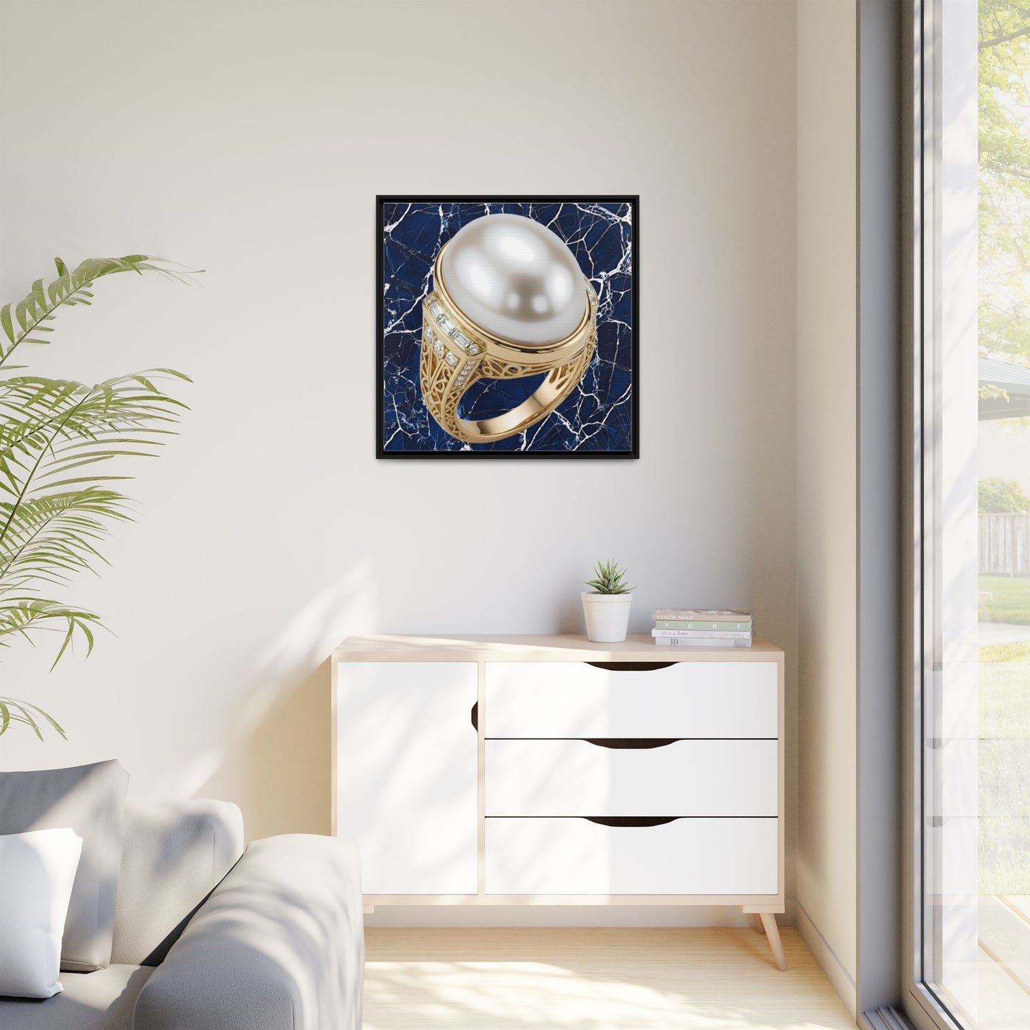 Oversized Pearl Ring Framed Canvas