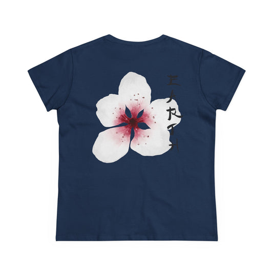 Sakura Blossom & EARTH Calligraphy Back Print Women’s Tee
