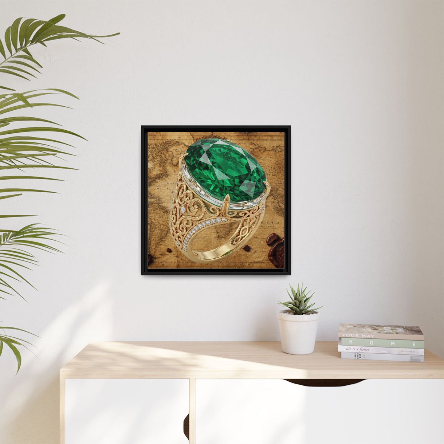 Emerald Scrollwork Ring Framed Canvas