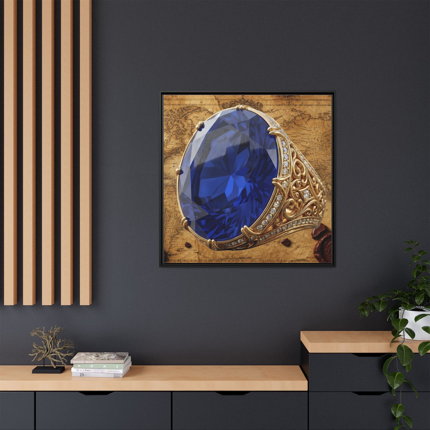 Sapphire Filigree Ring Framed Canvas