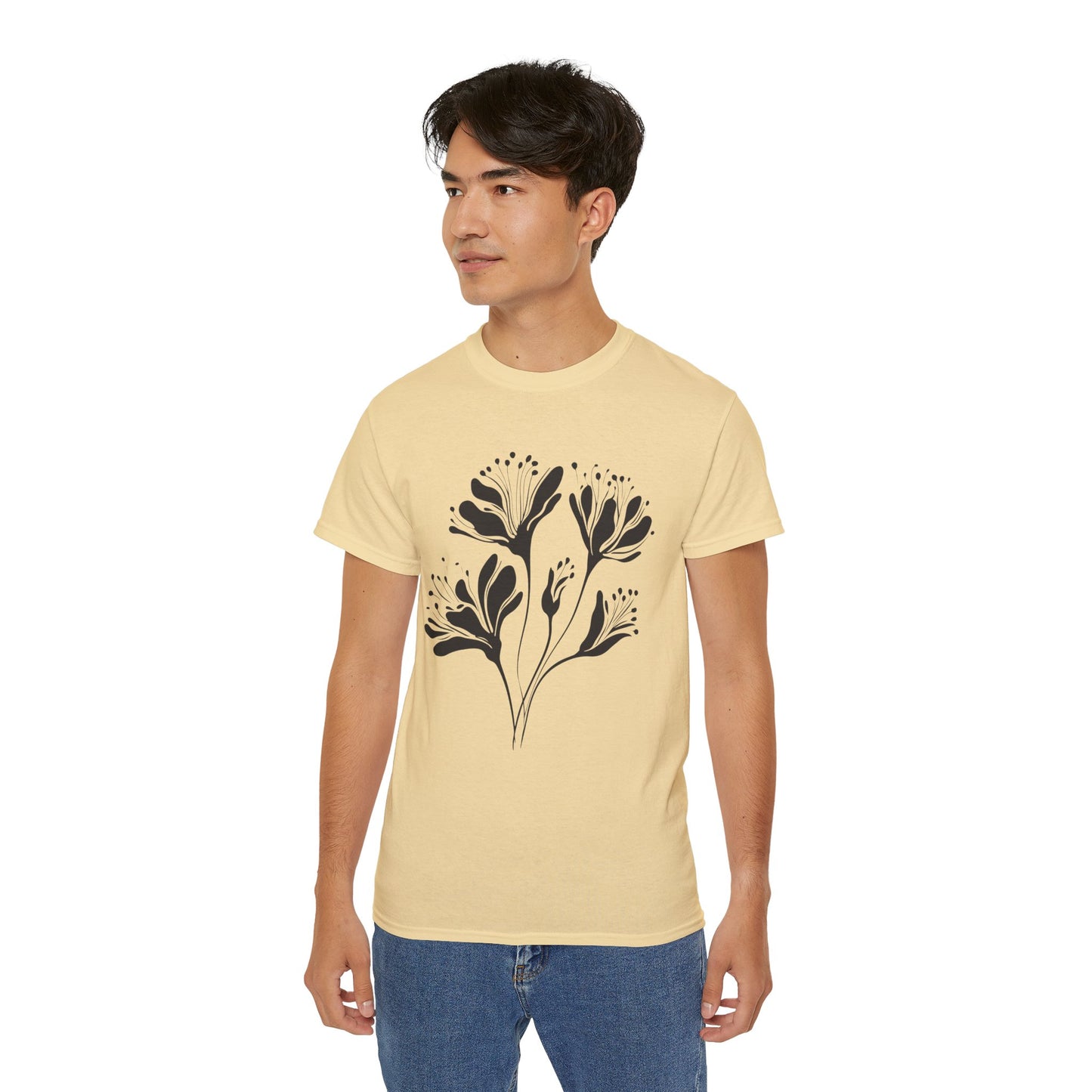 Minimal Black Floral Cotton Tee