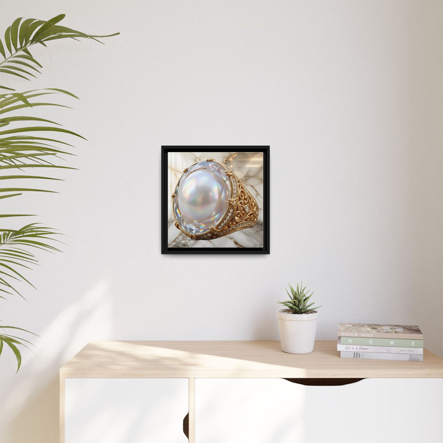 Iridescent Pearl Marble Ring Framed Canvas