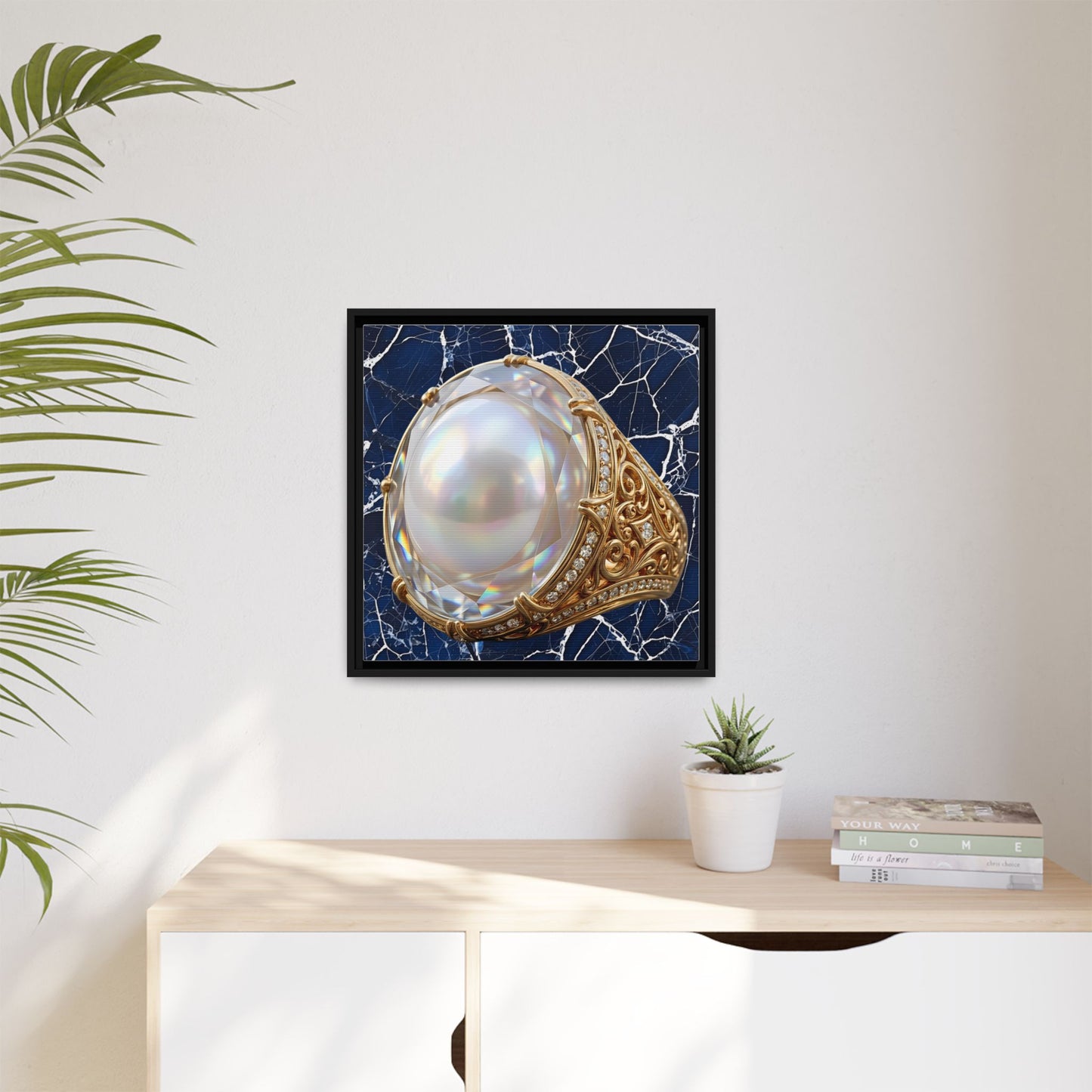 Iridescent Pearl Marble Ring Framed Canvas