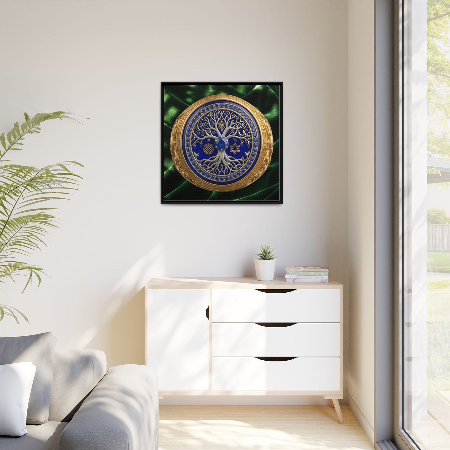Sapphire Tree of Life Medallion Emerald Satin Canvas