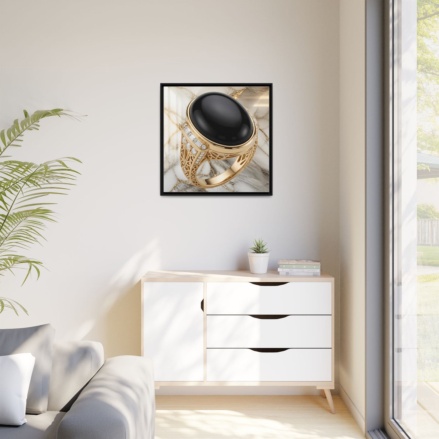 Ivory Vein Onyx Ring Framed Canvas