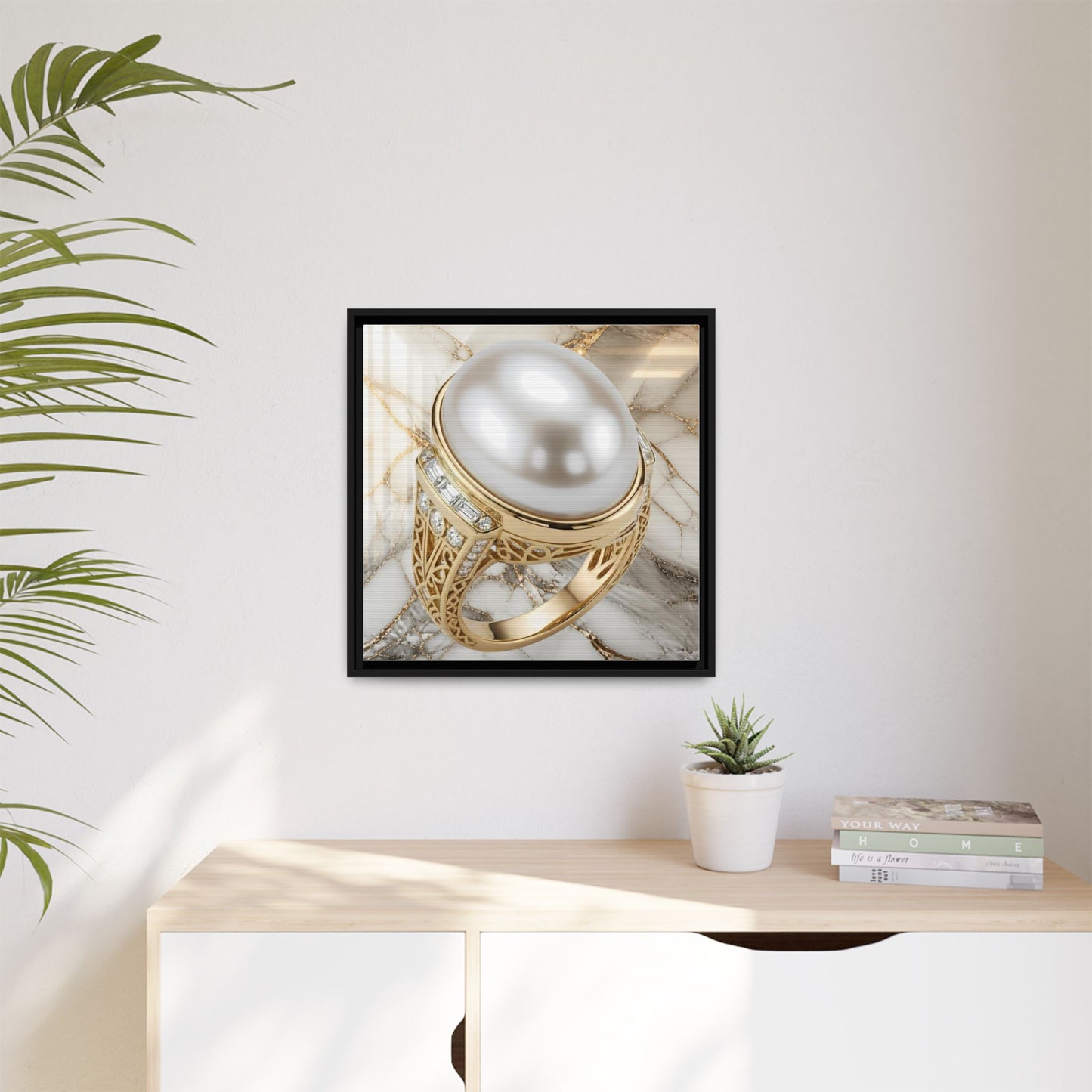 Pearl Ring Marble Surface Framed Canvas