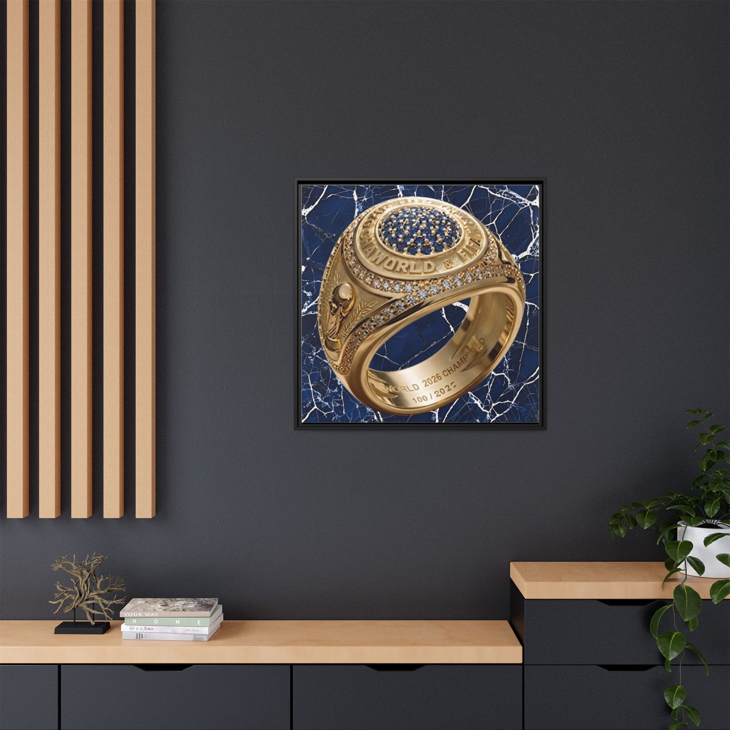 2026 Football Championship Ring Marble Framed Canvas