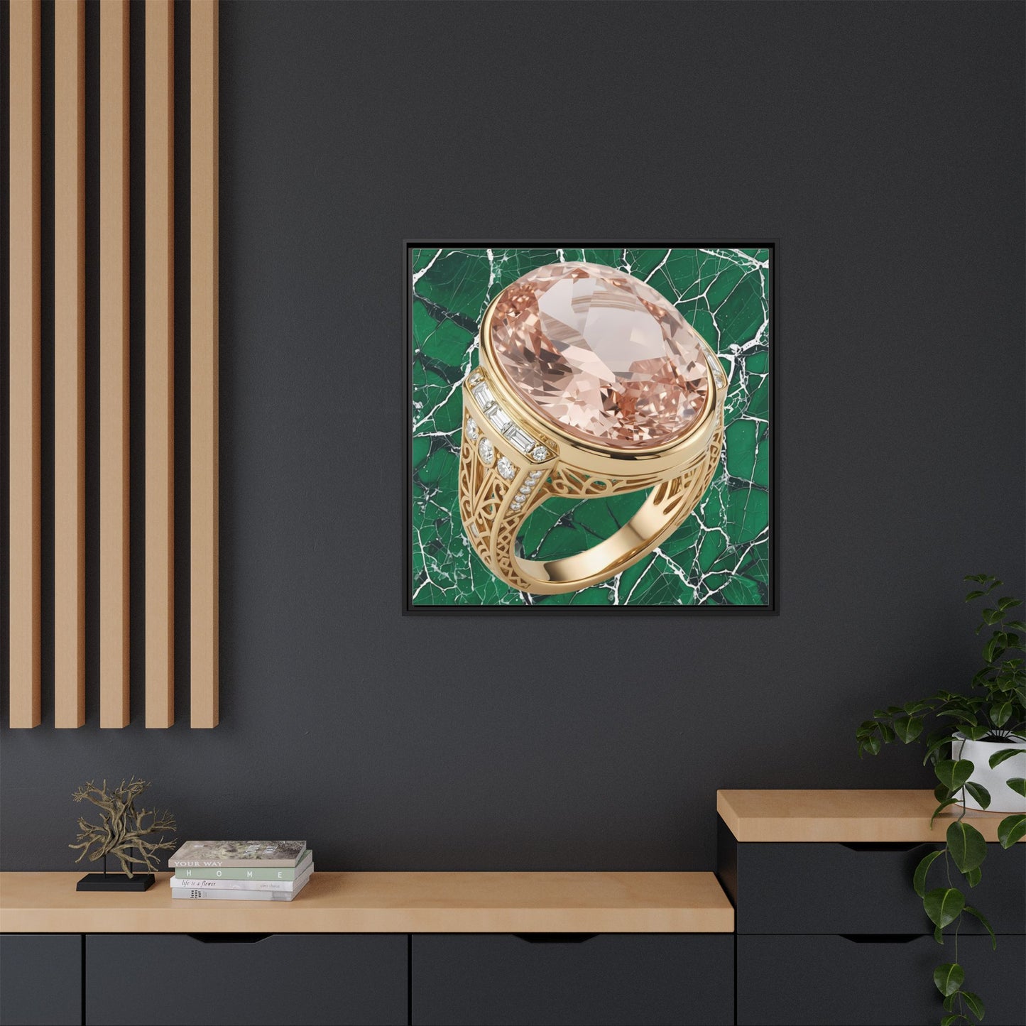 Verdant Morganite Halo Ring Framed Canvas