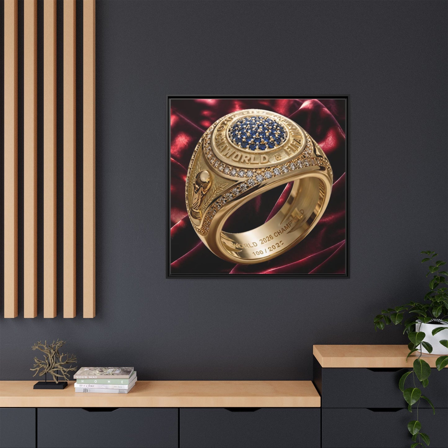 Crimson Velvet 2026 Football Crown Ring Framed Canvas