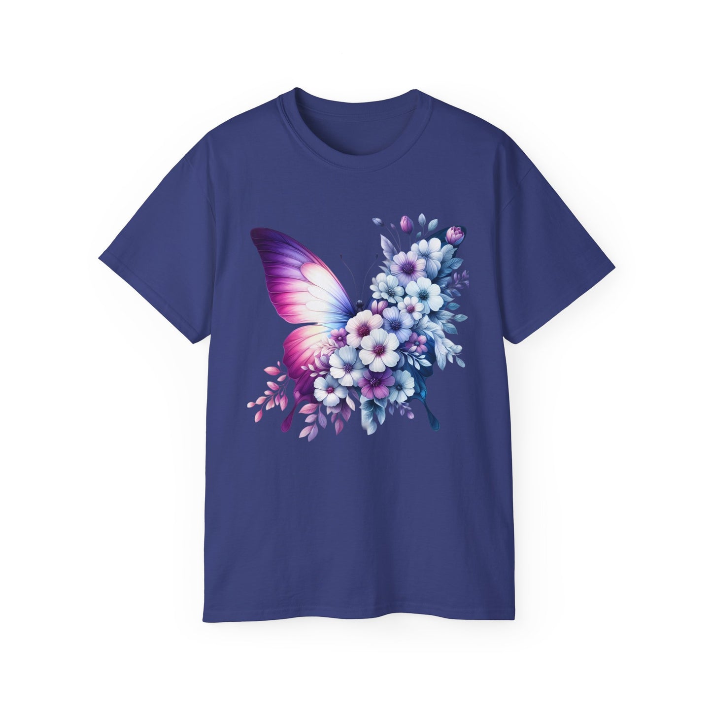 Purple Butterfly Floral Graphic T-Shirt