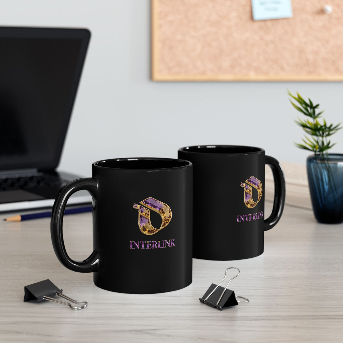 Ametrine Split-Facet Interlink Black Ceramic Mug