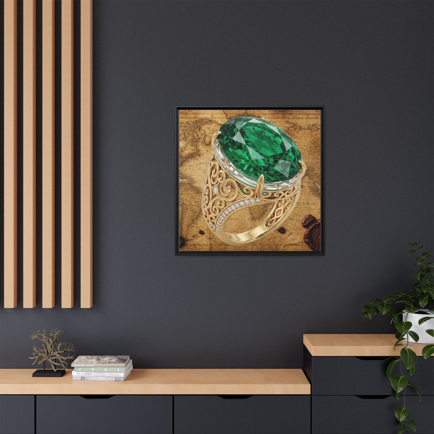 Emerald Scrollwork Ring Framed Canvas