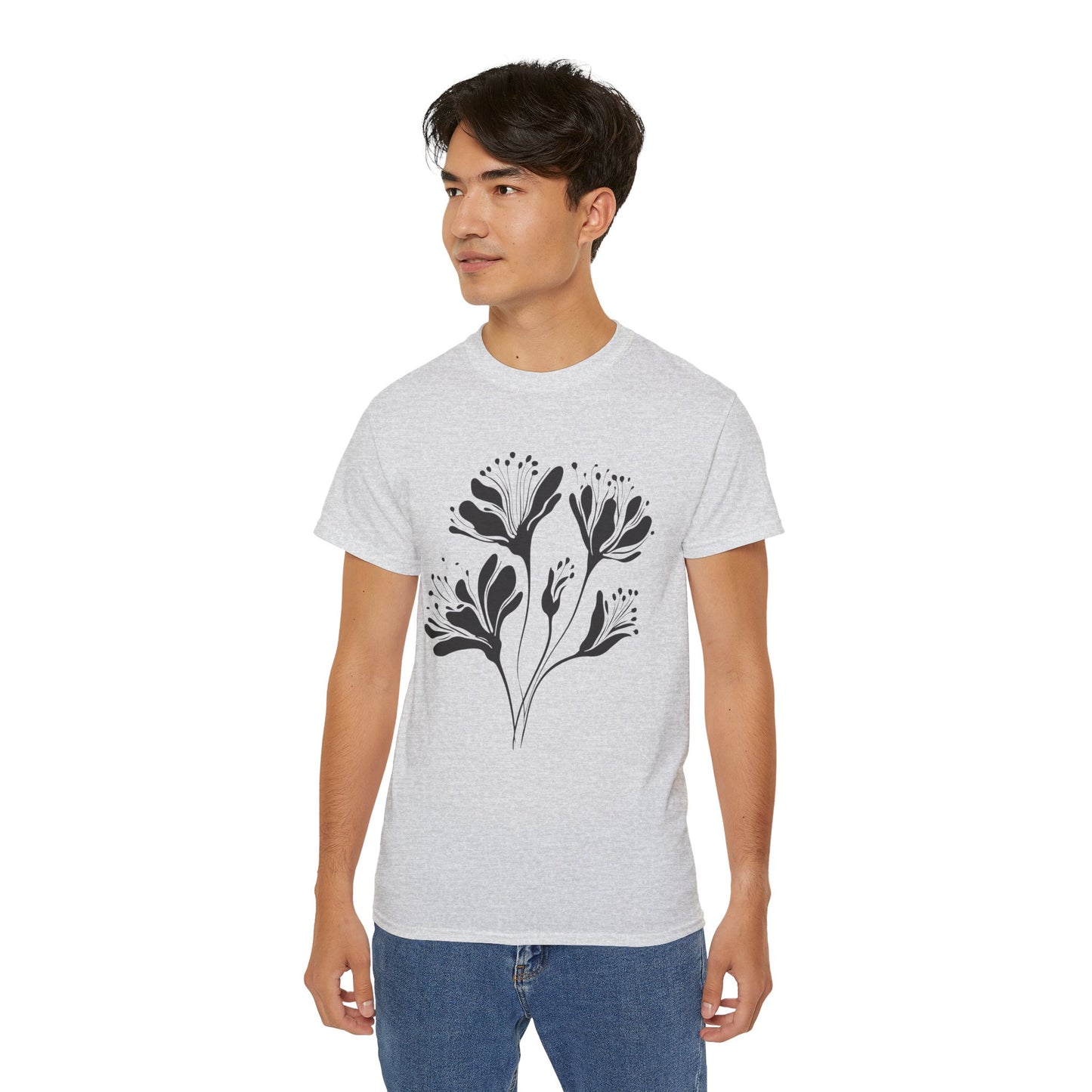 Minimal Black Floral Cotton Tee