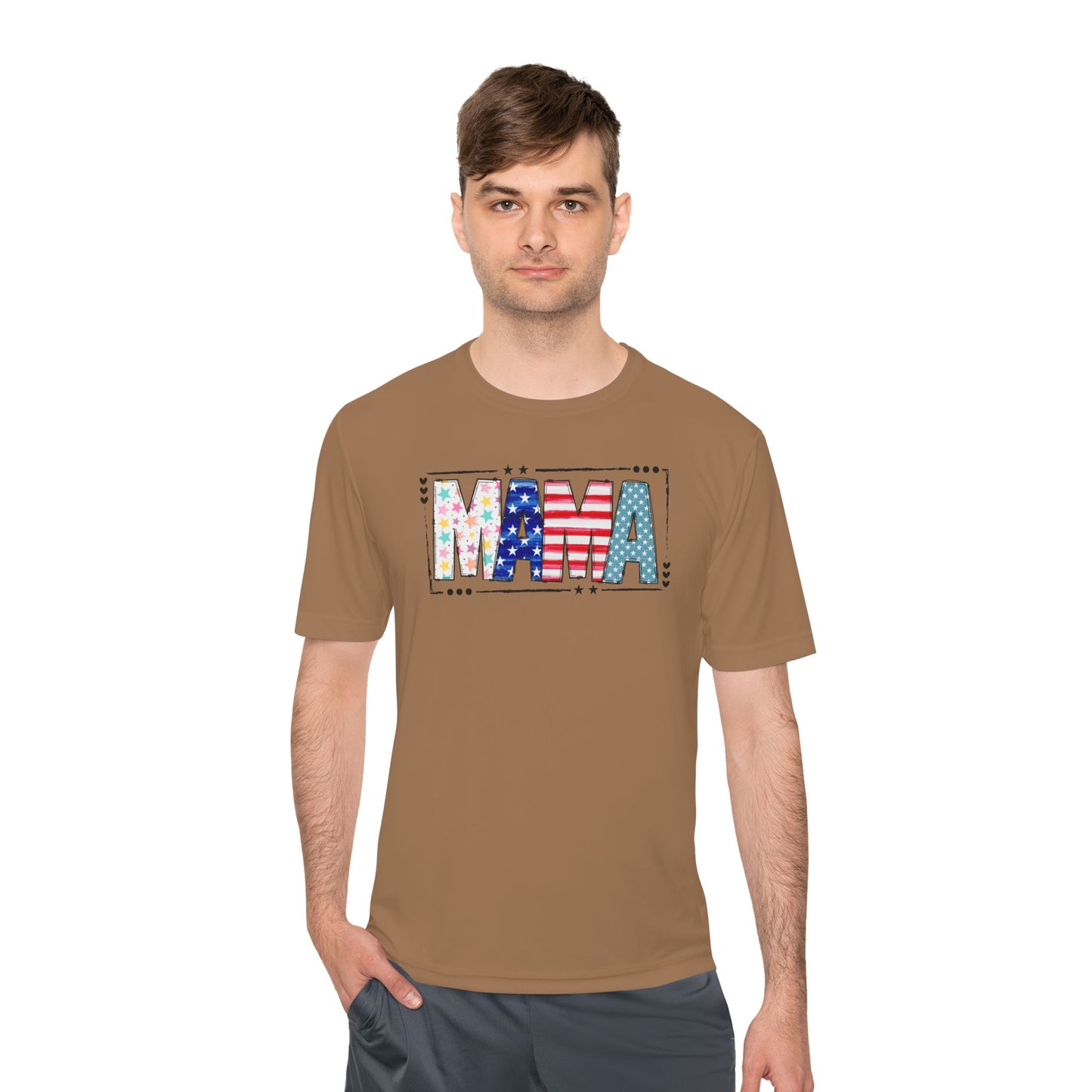 MAMA Patriotic Graphic Tee — USA Flag & Stars Moisture-Wicking Shirt