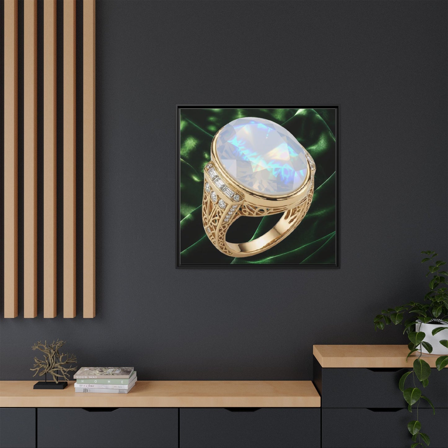 Oval Moonstone Radiance Ring Framed Canvas