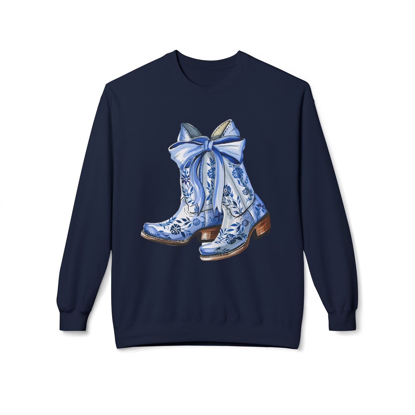 Blue Floral Cowboy Boots Crewneck Sweatshirt