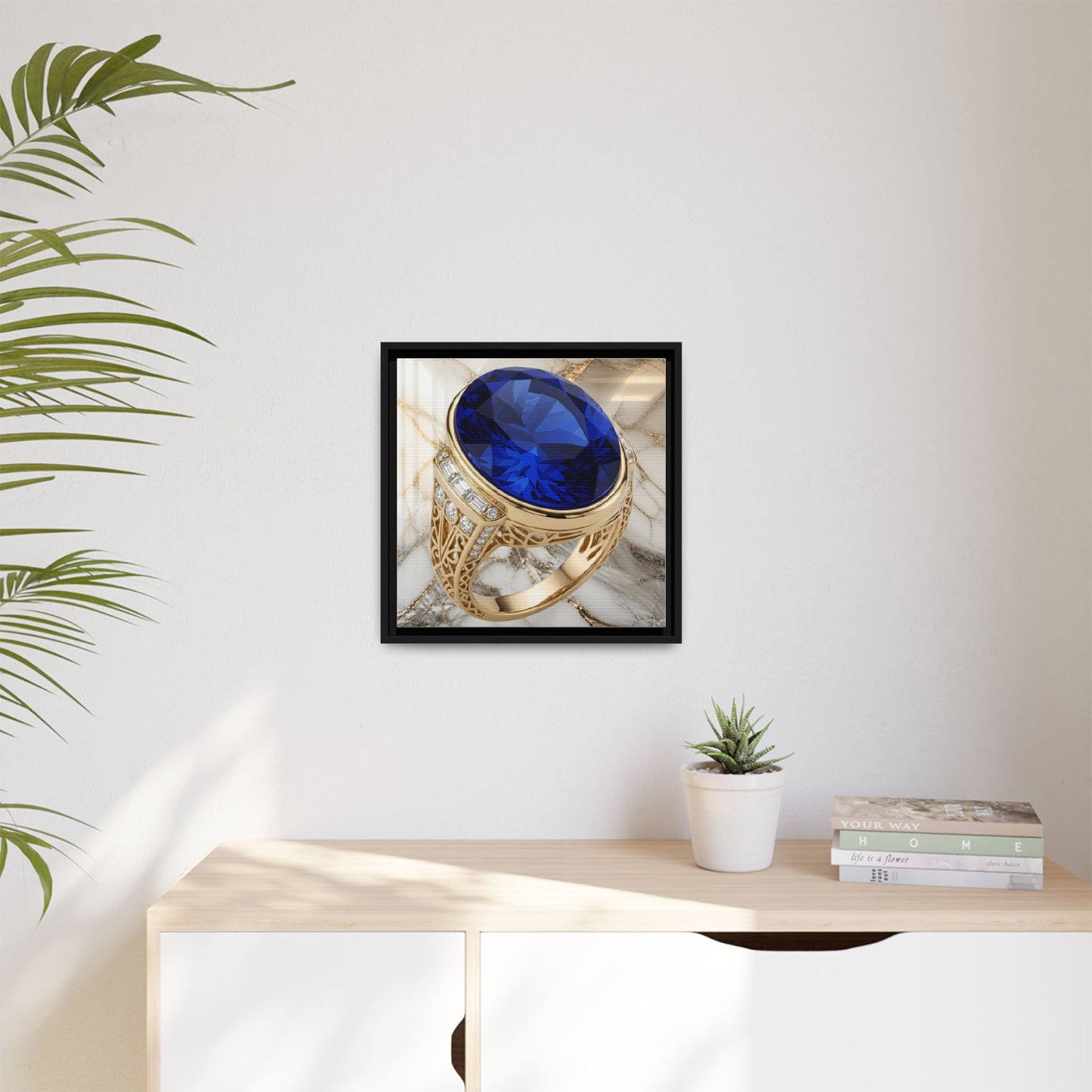 Oval Sapphire Ring Framed Canvas Wall Art