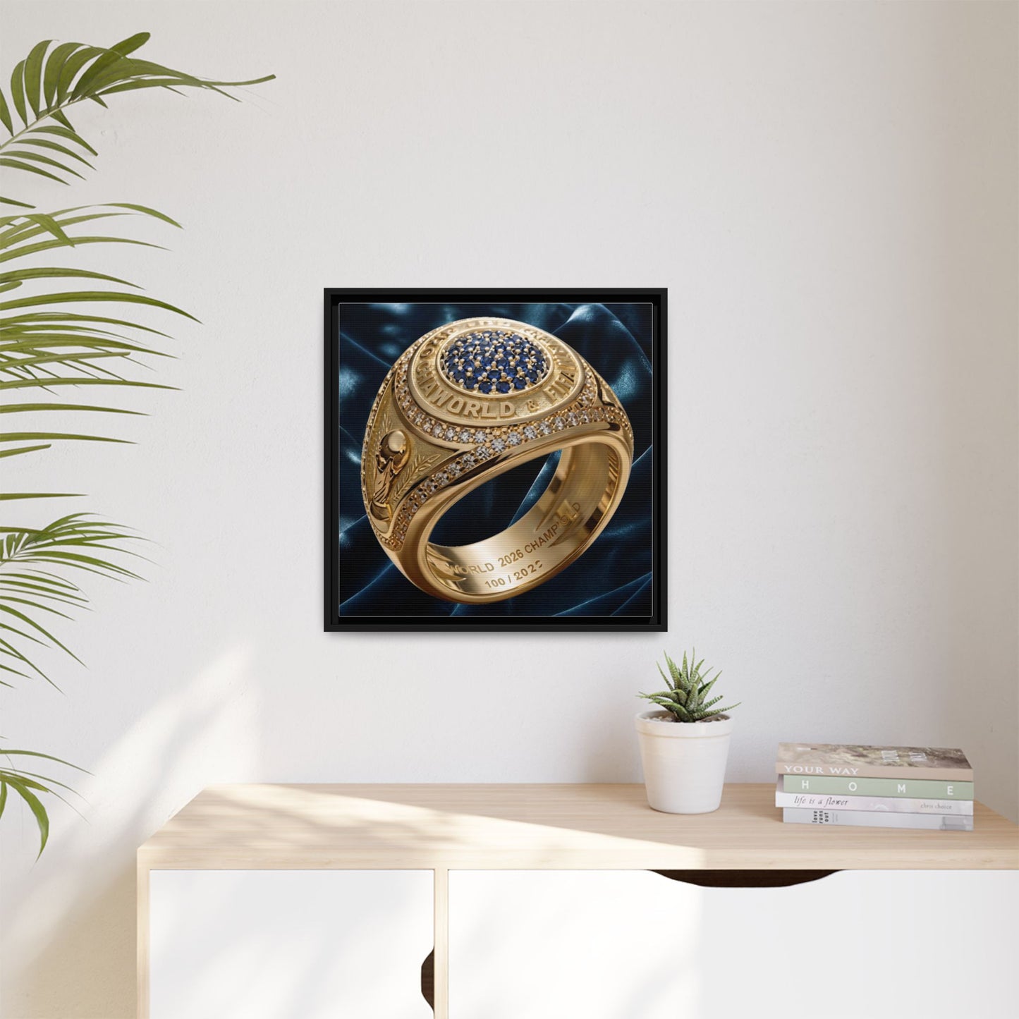 Navy Velvet 2026 Football Crown Ring Framed Canvas