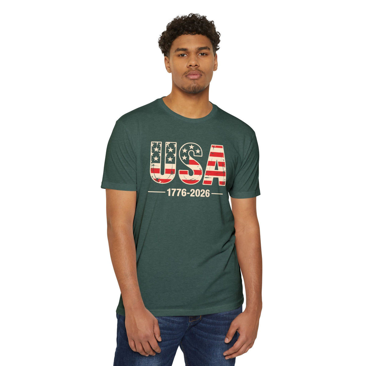 USA 1776-2026 Patriotic Flag Graphic T-Shirt