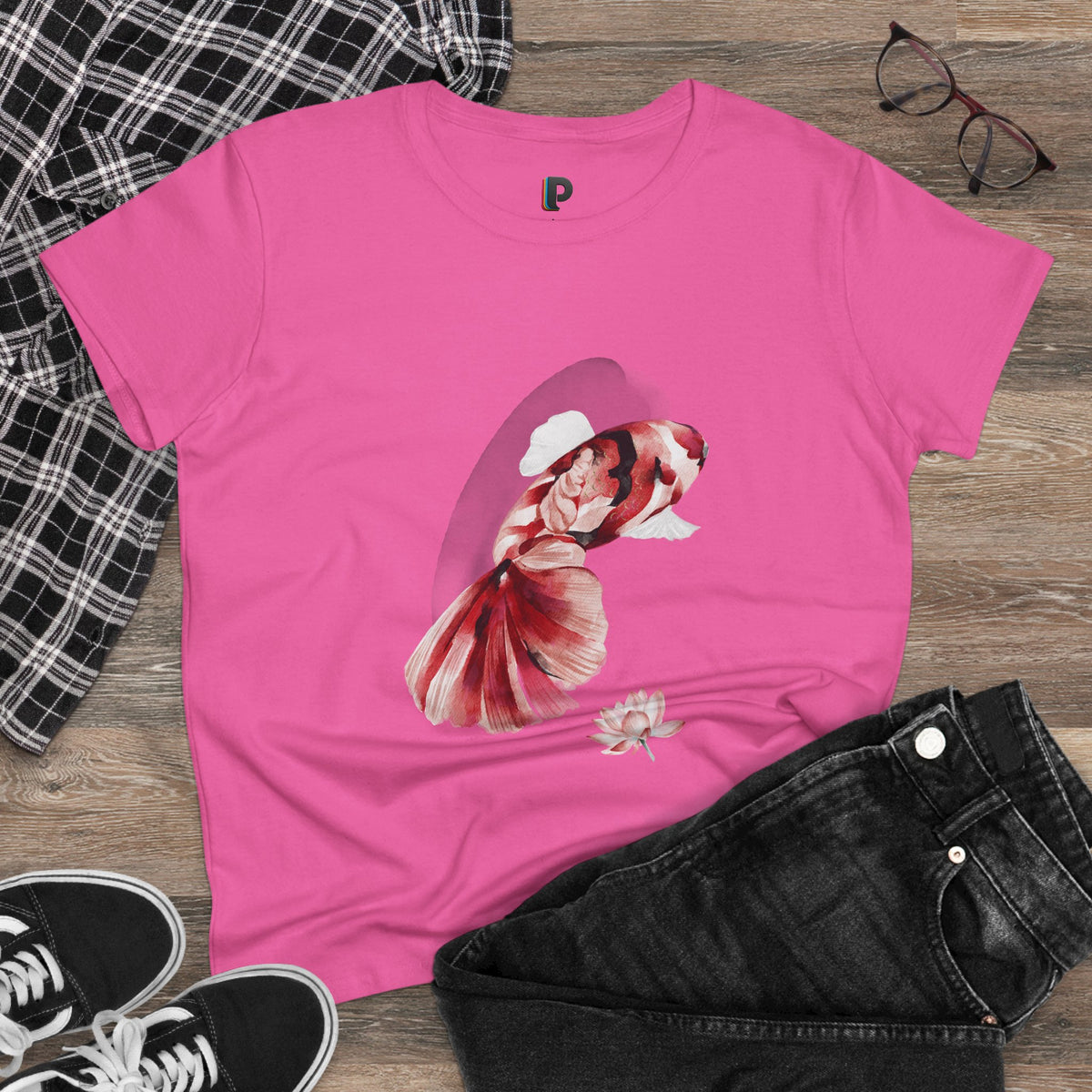 Crimson Betta & Lotus Watercolor Women’s Tee