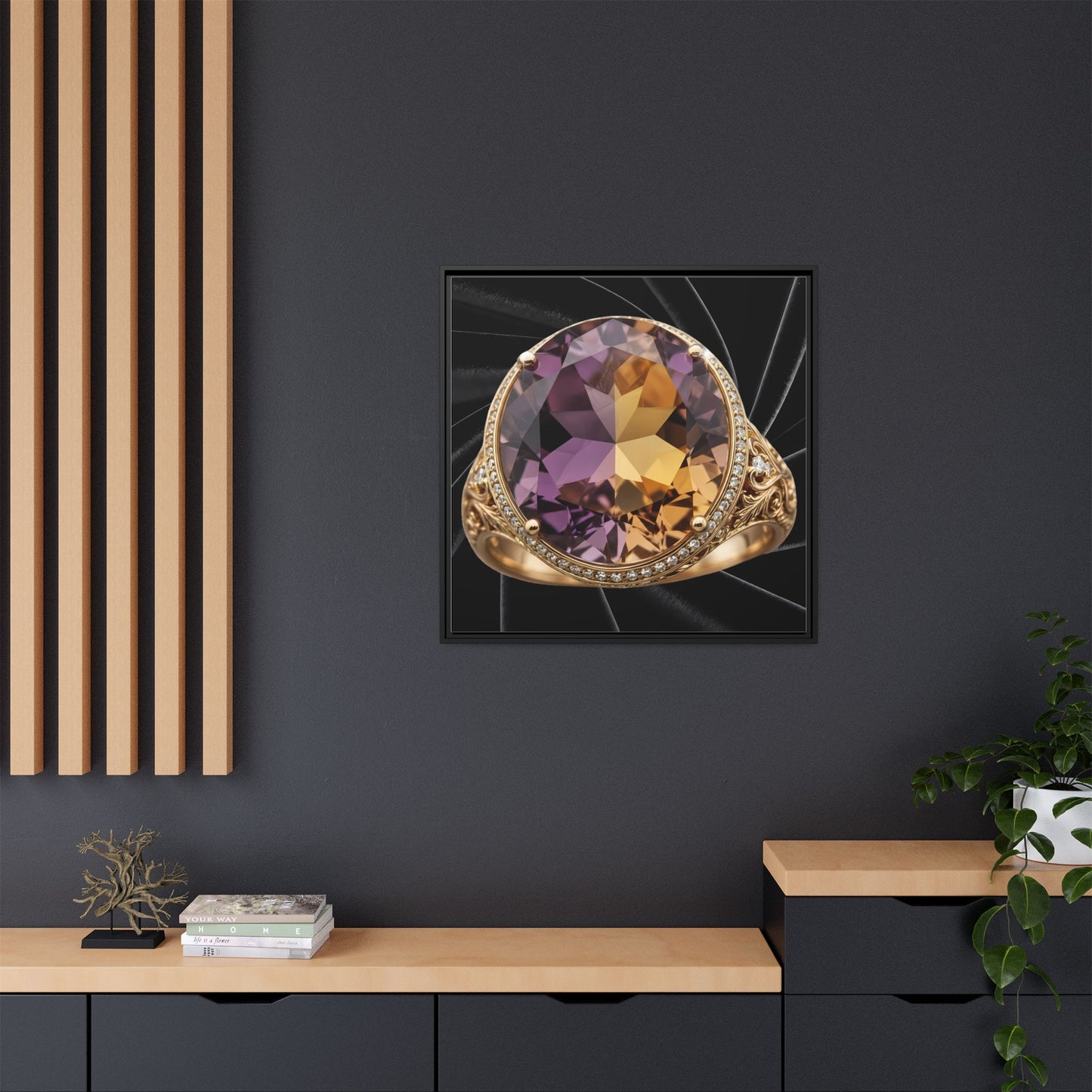 Ametrine Split-Tone Ring on Black Velvet Framed Canvas
