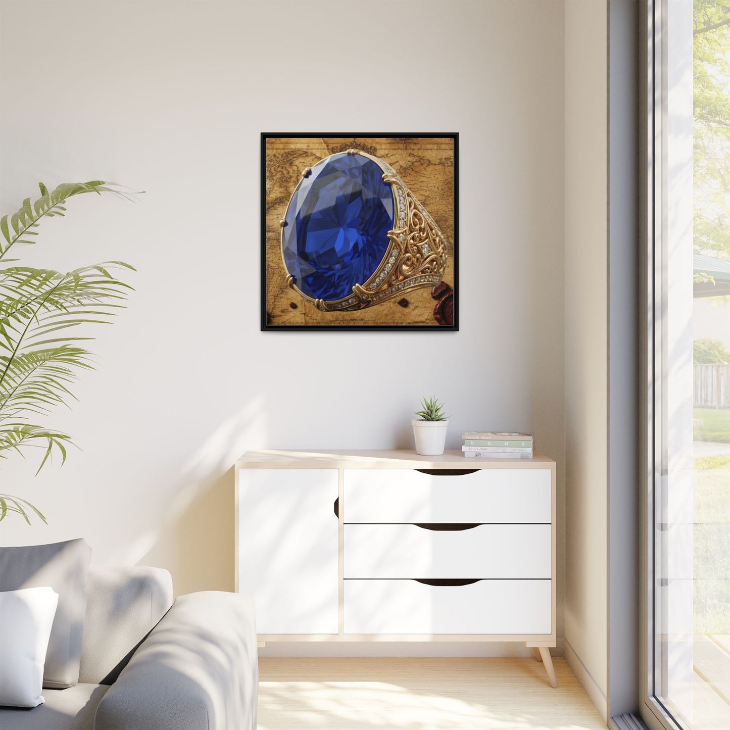 Sapphire Filigree Ring Framed Canvas