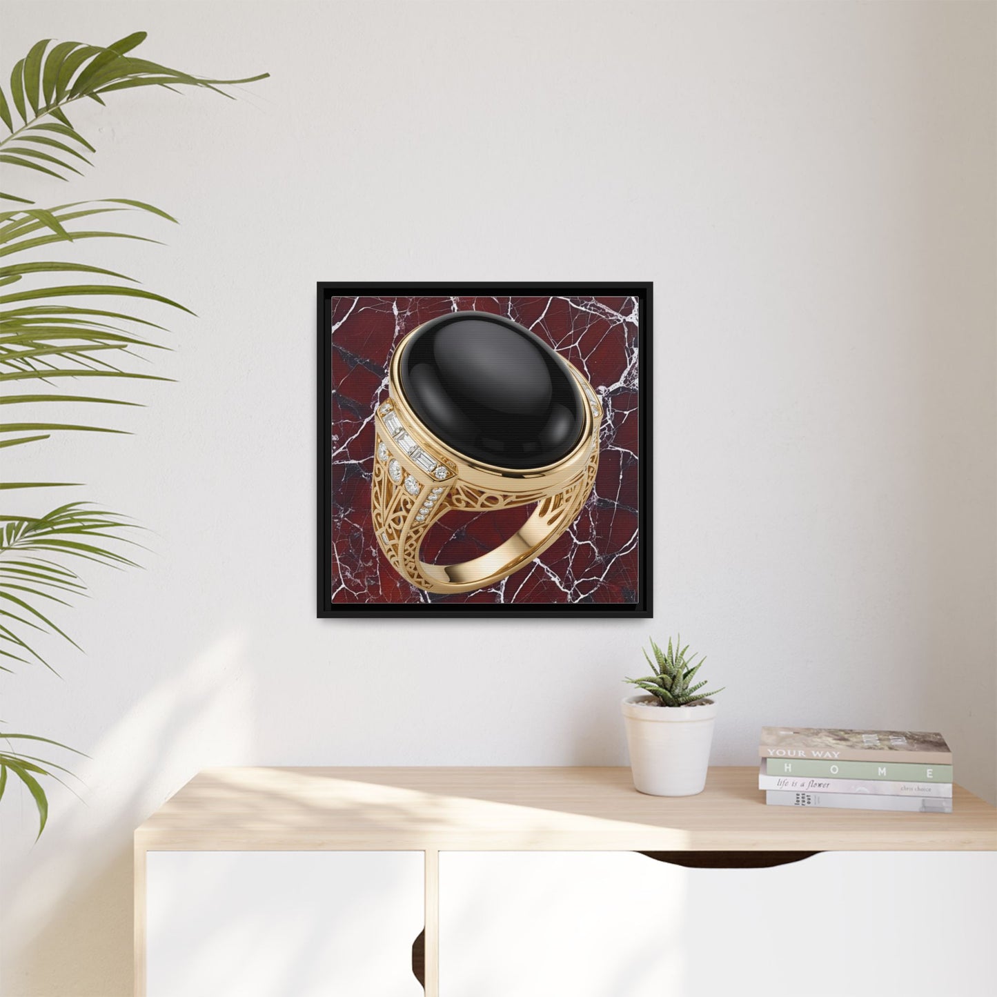 Burgundy Vein Onyx Ring Framed Canvas