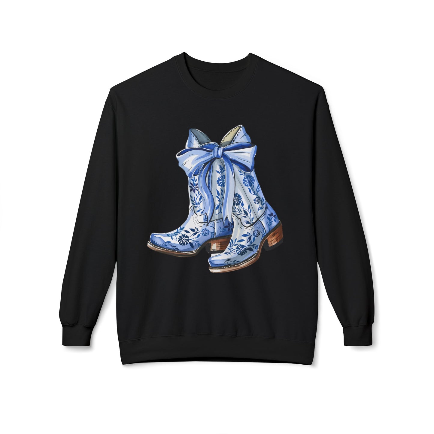 Blue Floral Cowboy Boots Crewneck Sweatshirt