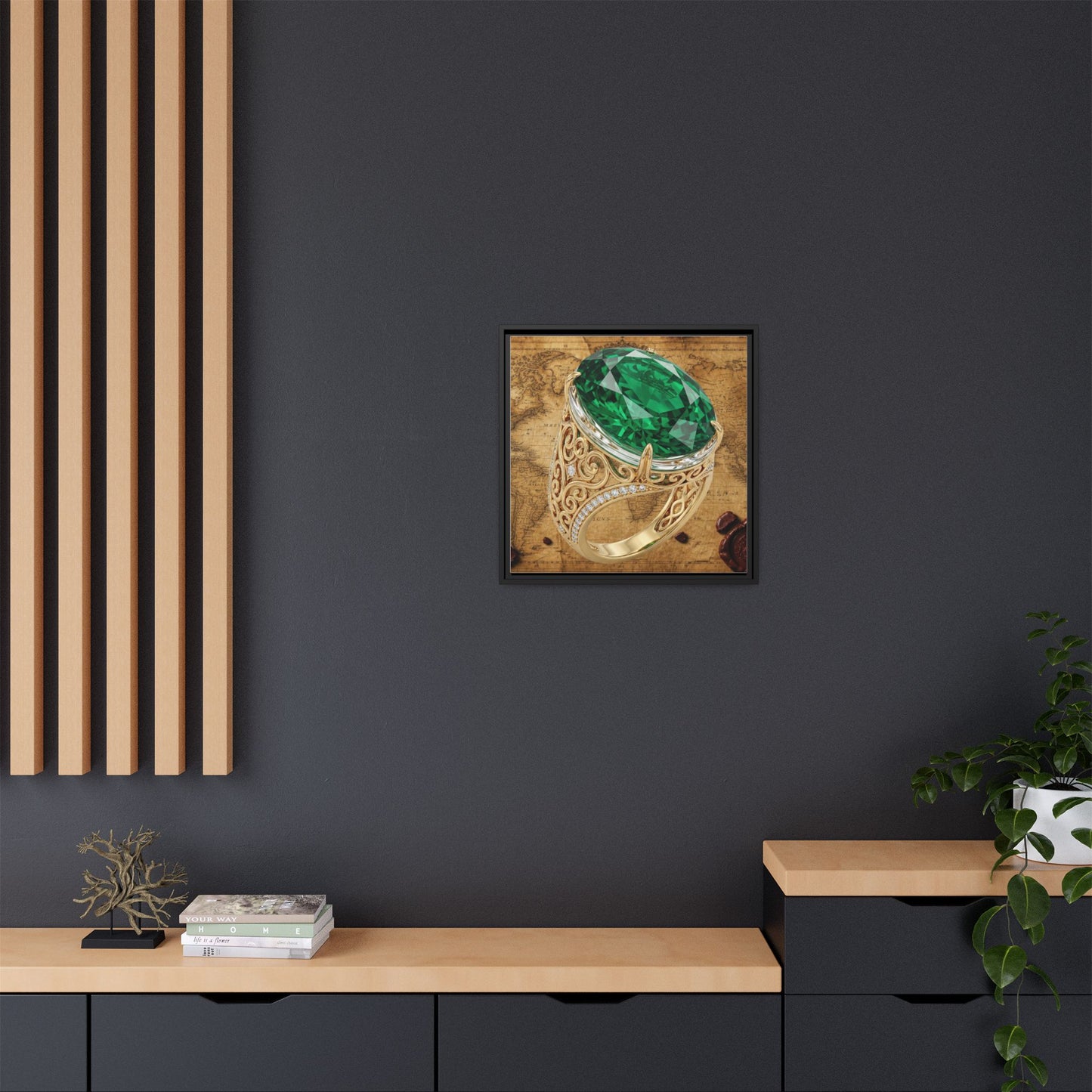 Emerald Scrollwork Ring Framed Canvas
