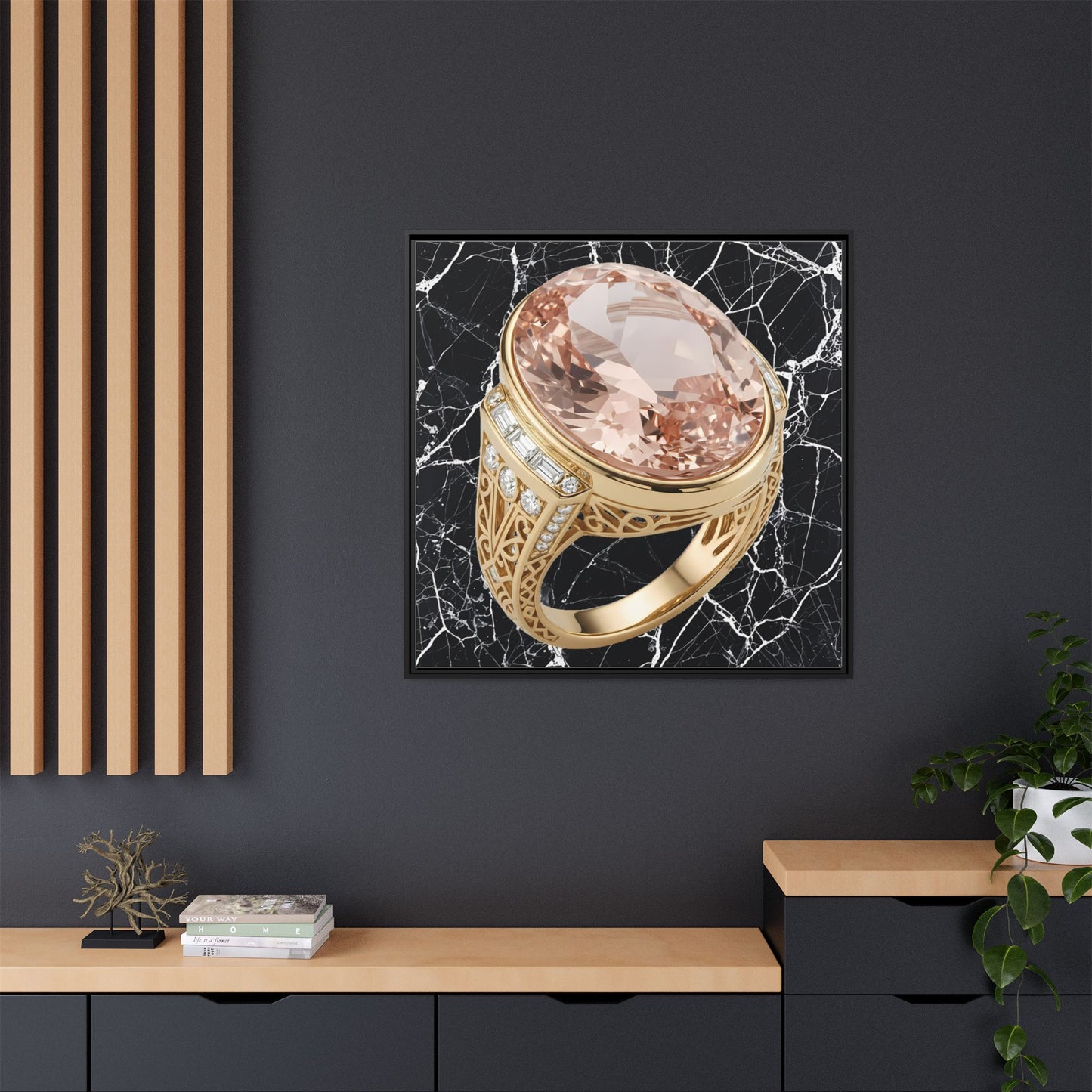 Peach Facet Morganite Marble Ring Framed Canvas