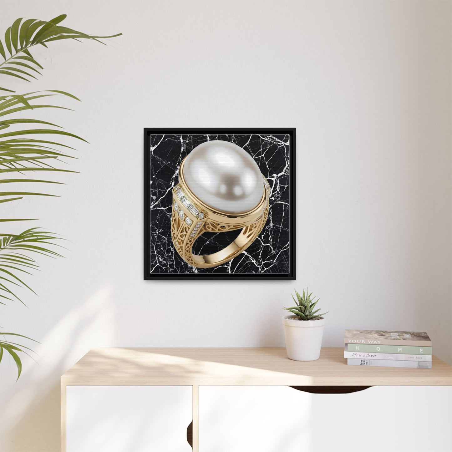 Pearl Ring Textured Marble Framed Canvas