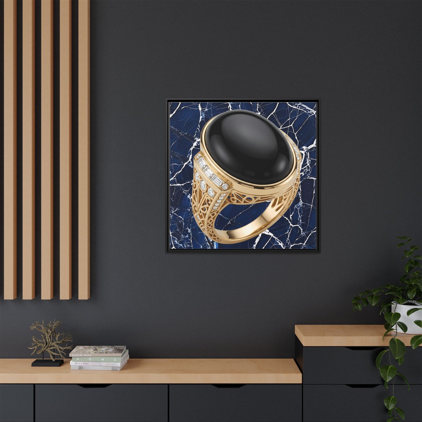 Sable Onyx Marble Ring Framed Canvas
