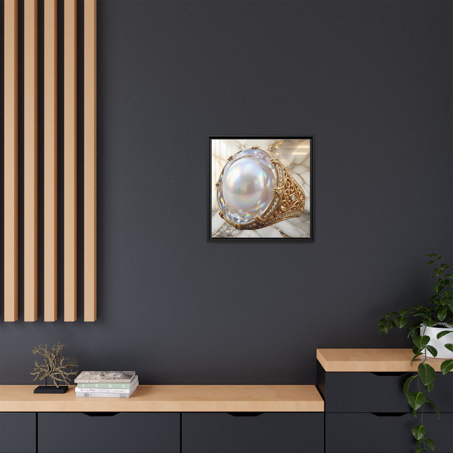 Iridescent Pearl Marble Ring Framed Canvas